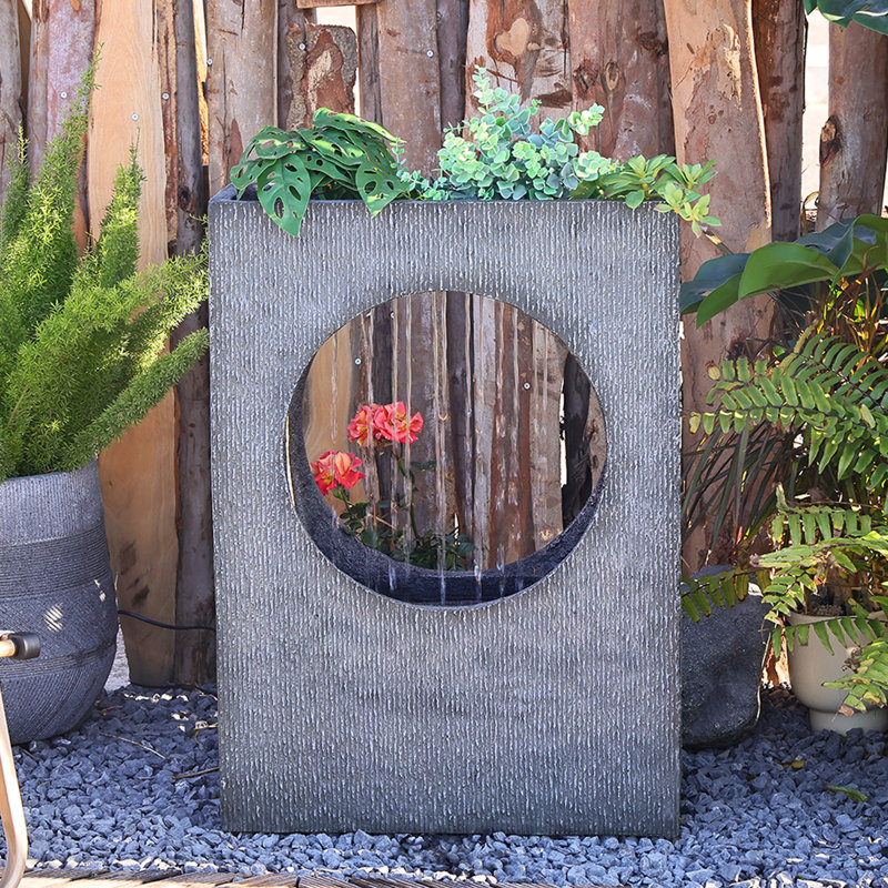 Mariacristina Hand Crafted Weather Resistant Floor Fountain with Light, Gray