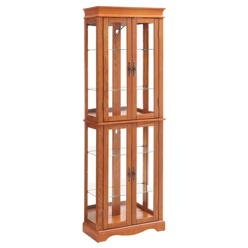 Lighted Glass Cabinet With Abundant Display Space And Vintage Handle Illuminated Storage Movable Partition Shelves