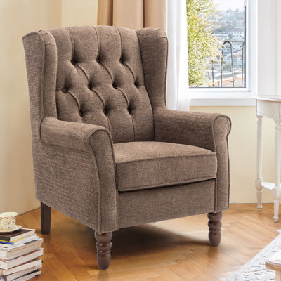 Button-Tufted Wingback Accent Chair - Solid Wood Legs with Rolled Arm &Thick Padded Cushion