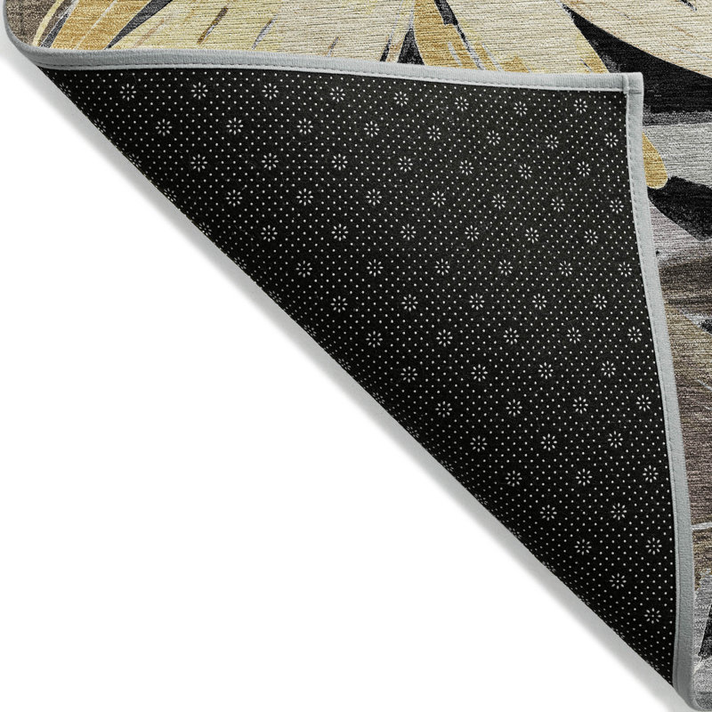 Black and Yellow Floral Synthetic Washable Rug, 2'6" x 3'10"