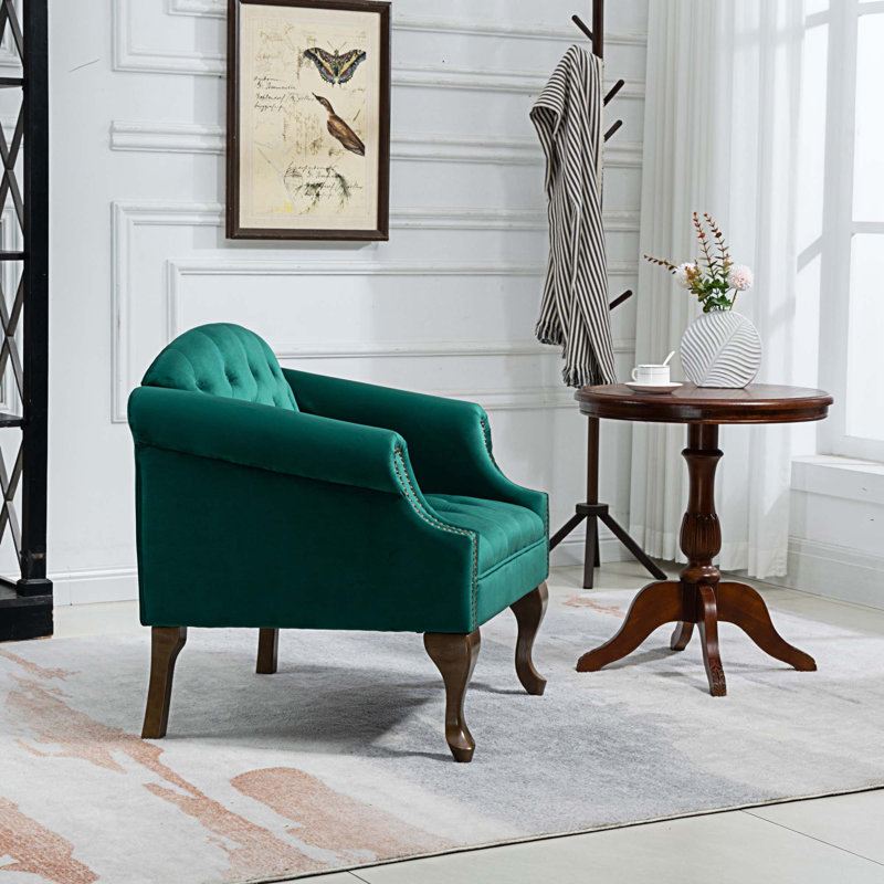 Fauteuil en velours touffeté de 30,5 po Brejae, Velours vert