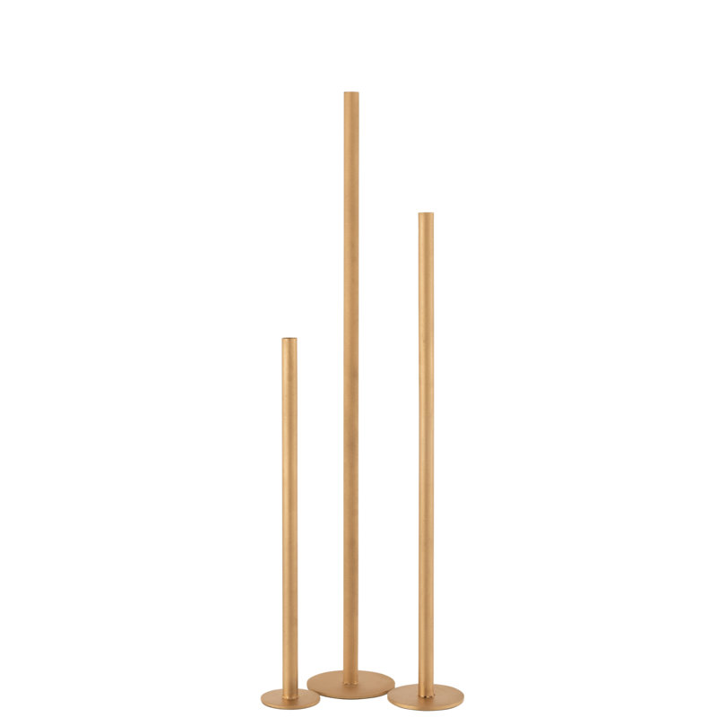 3 Piece Metal Tabletop Candlestick Set, Matte Gold, 100cm H x 15cm W x 15cm D