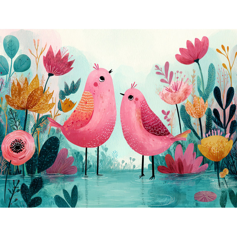 Floral Serenade - charmants oiseaux et fleurs, 20" H x 36" W