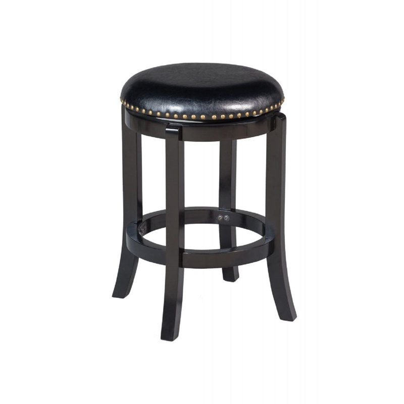 Cordova 24'' Traditional Black Leather Swivel Counter Stool