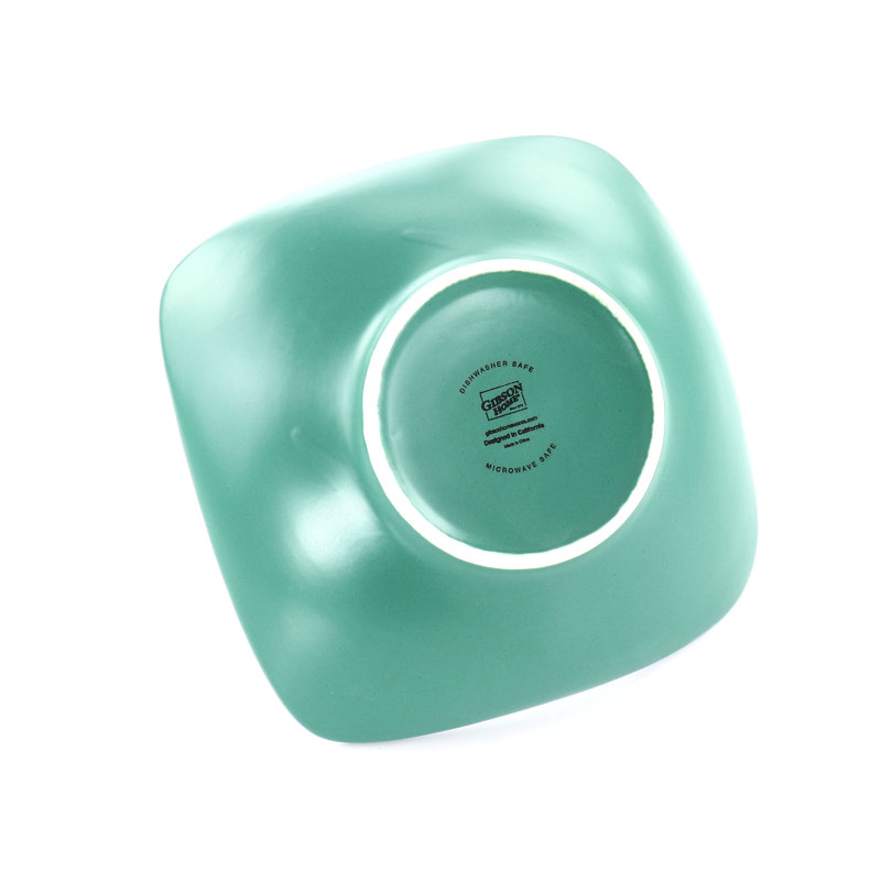 Ensemble 12 pièces de vaisselle carrée en céramique fine bleu arctique mat, Vert