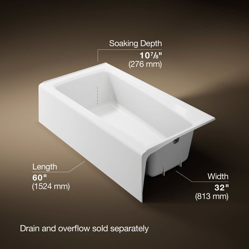 Mendota® 60" x 32" Soaking Bathtub, White, Right