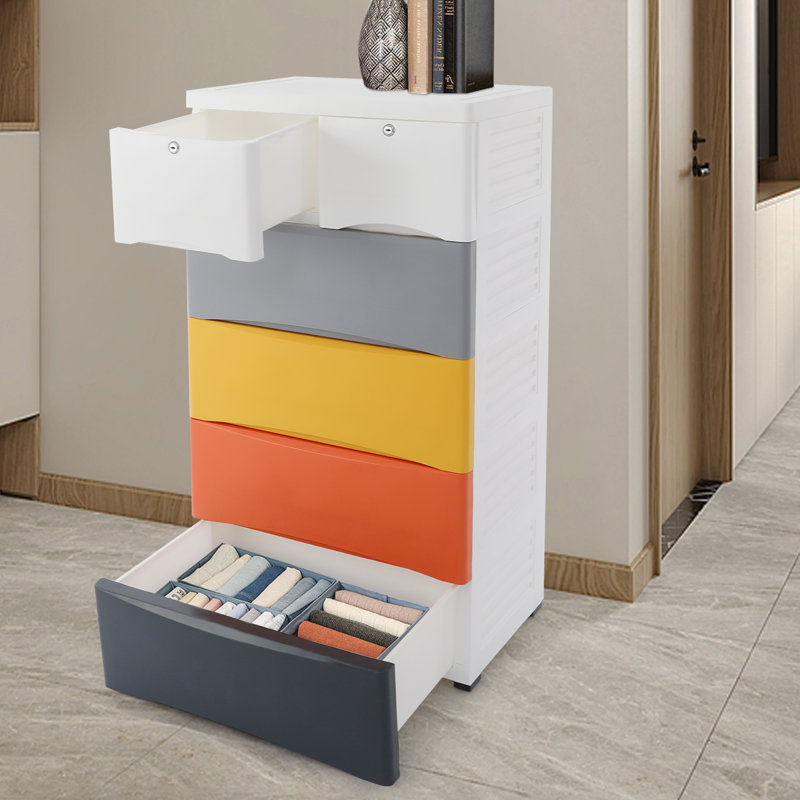 Commode à 6 tiroirs l 22,83 po, Noir / gris / jaune / orange