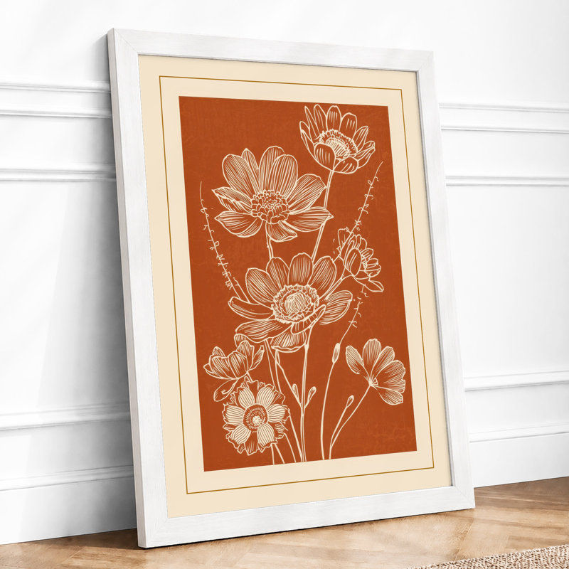 Lotus in Line Botanical - Framed Print, A1 - 84.1 x 59.4 cm, White