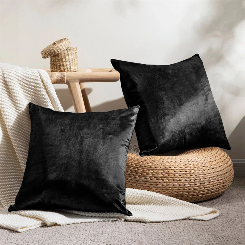 Rizokarpaso Luxury Square Scatter Crushed Velvet Cushion Cover, Black