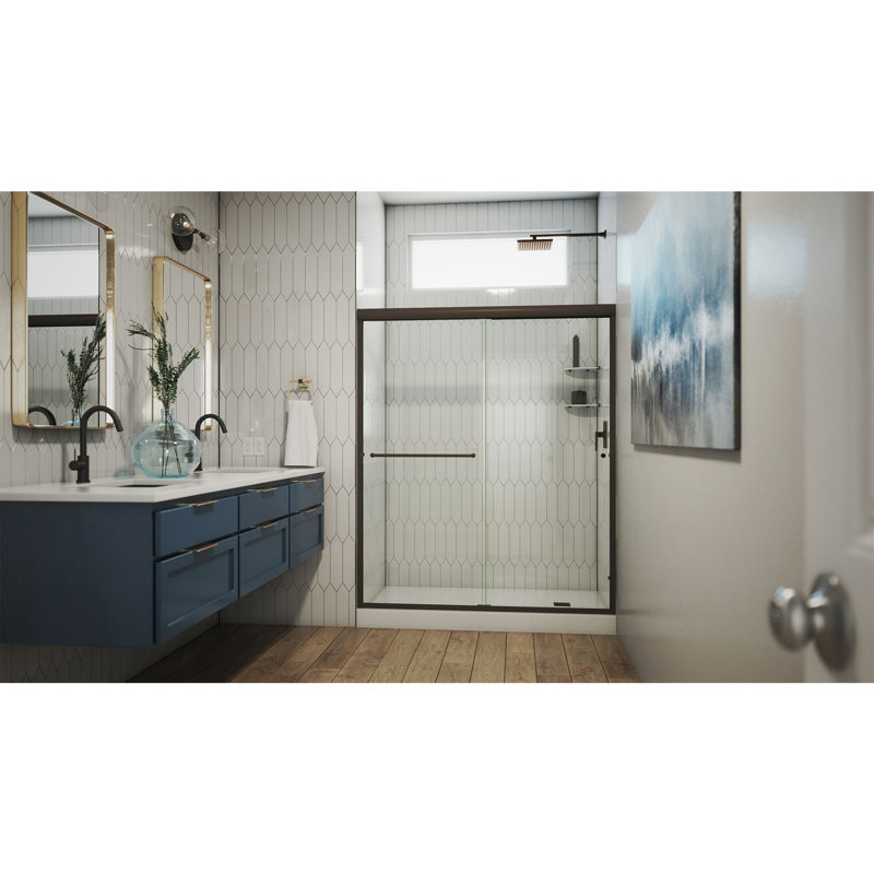 DreamLine Alliance Pro 56 - 60 inch W x 76 3/8 inch H Semi-Frameless Bypass Shower Door in Oil Rubbed Bronze, 76.375", Clear