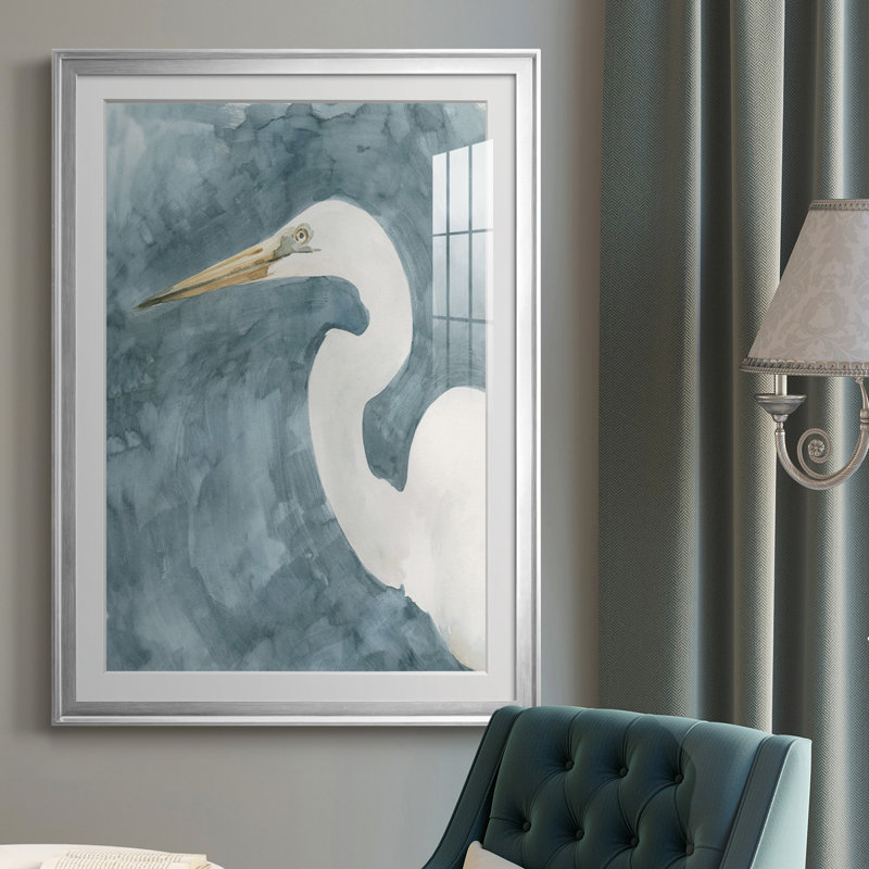 Aquarelle, héron, portrait I - impression, H 36,5 po x l 26,5 po x P 1 po, Argent argent