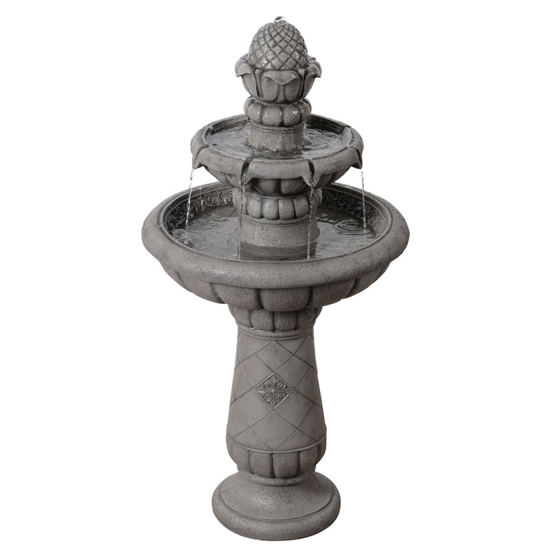 Webbe 2-Tier Outdoor Birdbath Freestanding Water Fountain with Adjustable Pump, Stone-Look Finish & Weather-Resistant Polyresin