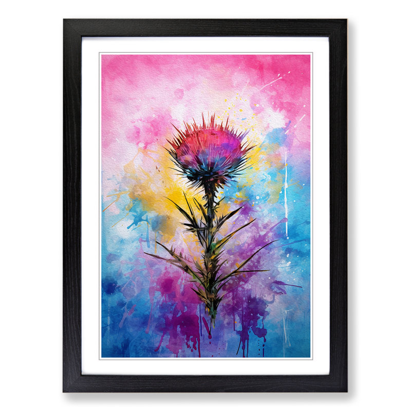 Thistle Abstract - Single Picture Frame Print on Wood, Black Framed, 34cm H x 25cm W