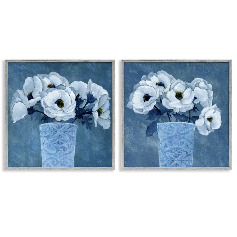  «Magnolia Bouquets on Blue», ensemble de 2 estampes numériques par Janet Tava, Estampe numérique Farmhouse