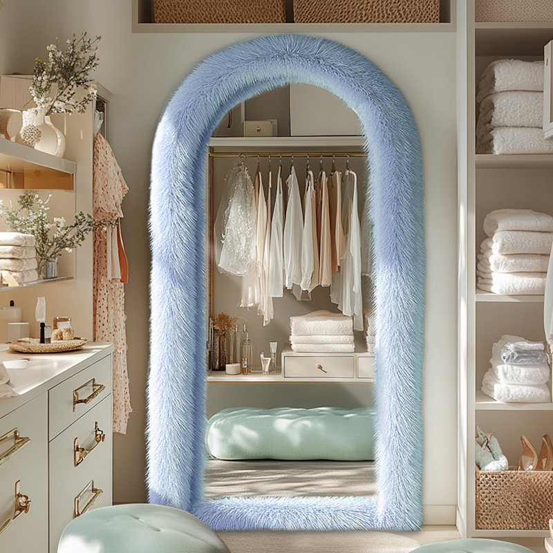 Miroir de plancher en bois manufacturé Jezell, 63 po x 24 po, Bleu