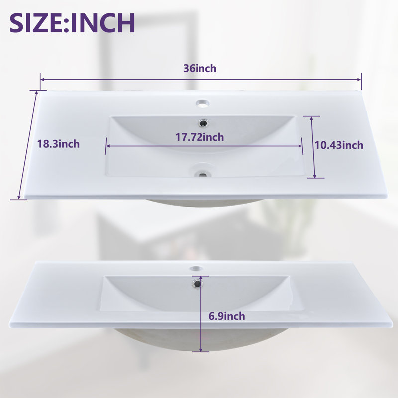 36'' Ceramic Single Bathroom Vanity Top with Sink