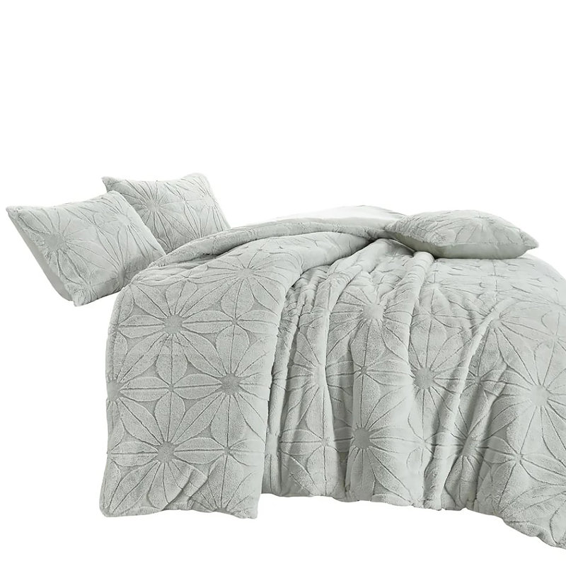 Ensemble d'édredon 4 pièces gris, Gris, Édredon grand et 3 pièces supplémentaires