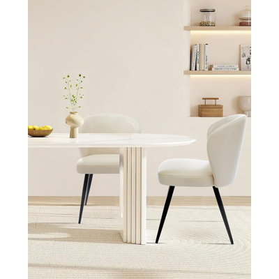 Dining Chairs Set of 2, PU Leather Upholstered Accent Chairs with Curved Backrest & Steel Legs