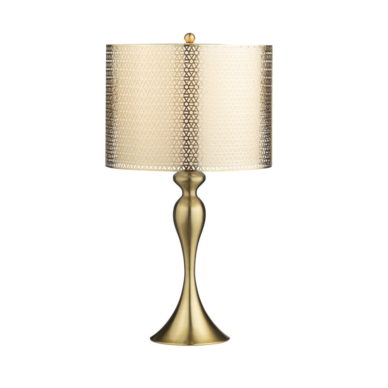 Set Of 2 Steel Table Lamps with Metal over Linen Double Drum Shade, Gold