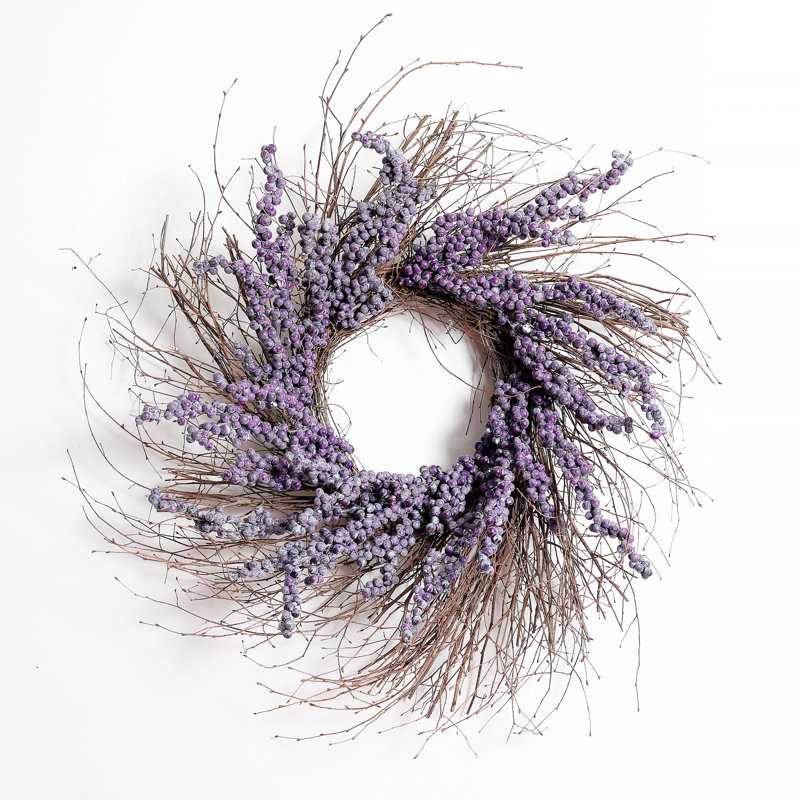 Couronne de bouleau en soie et baies, Mauve, H 24 po x l 24 po x P 6 po