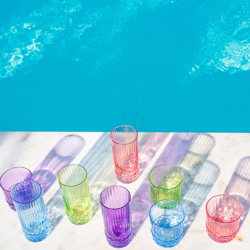 Deco Handmade Drinking Glass, Green/Pink/Purple, 4