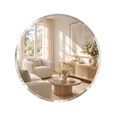 Beveled Frameless Round Bathroom Vanity Wall Mirror for Bedroom Entryway and Living Room