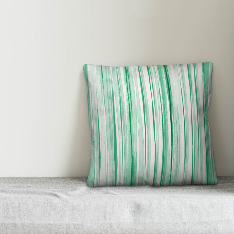 Striped Outdoor Throw Pillow, 20" x 20", No Fill, Green/Off White