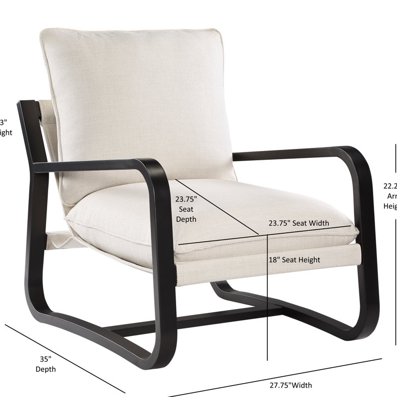 Fauteuil en cuir d'avoine rembourré de 22,75 po de profondeur et bronze moderne avec détails de structure, Beige