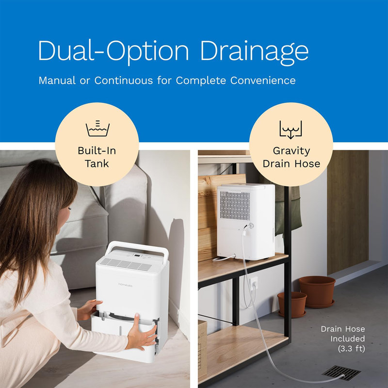 White Portable 1,000 Sq. Ft Dehumidifier with Drain Hose