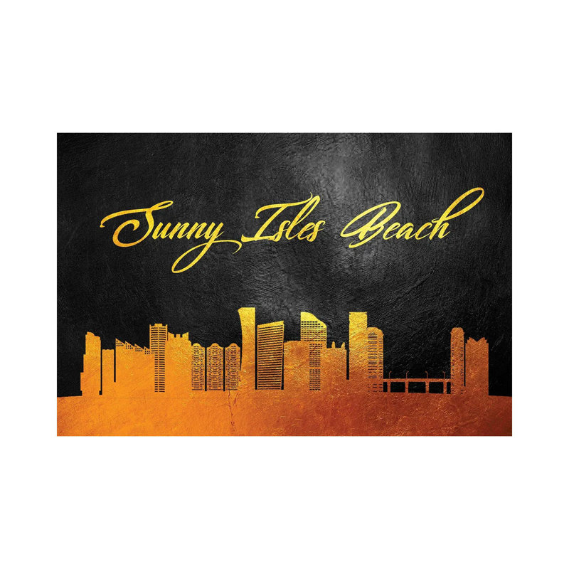 Sunny Isles Beach Florida Gold Skyline by Adrian Baldovino - Wrapped Canvas Print, 20.32 cm H x 30.48 cm W