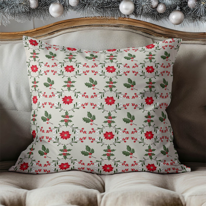 Coussin Botanical Poinsettia, Carré 16 po, Ivoire ivoire