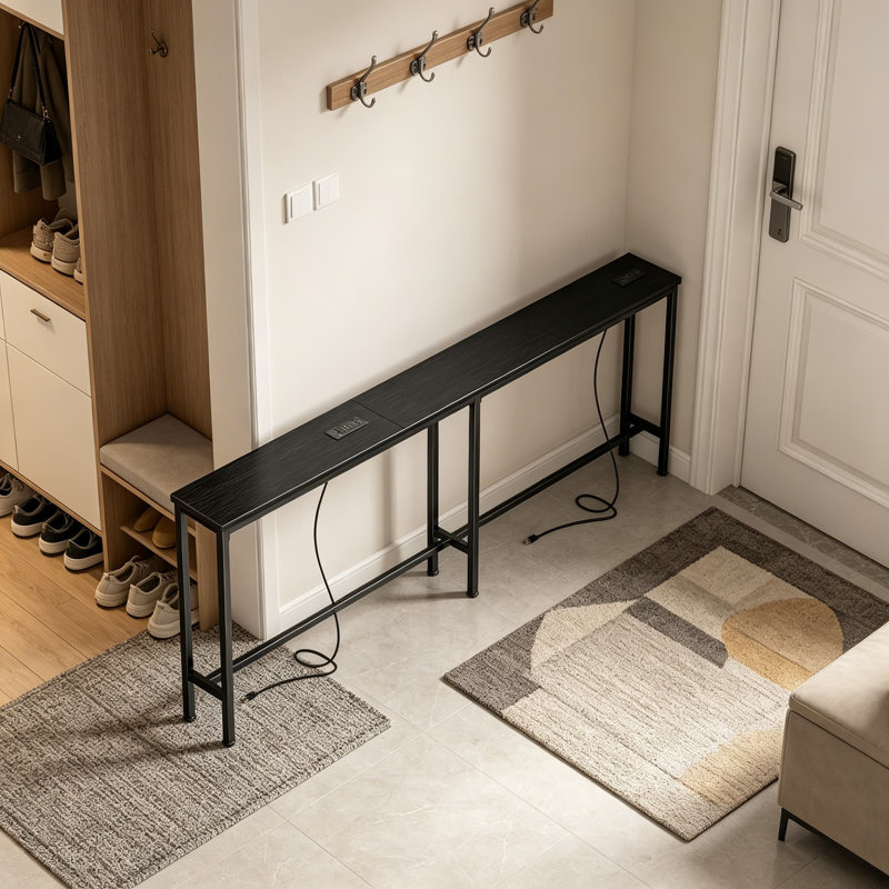 Extra-Long Narrow Console Table With Built-In Power Strips, USB-C Charging, And Storage For Behind Sofa, Entryway, And Small Spaces