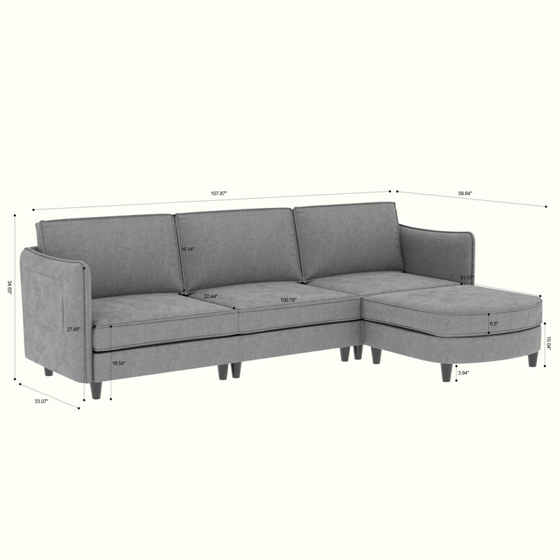 Canapés en L avec repose-pieds mobile, Gris