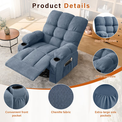 Fauteuil inclinable pivotant surdimensionné avec chauffage et port USB