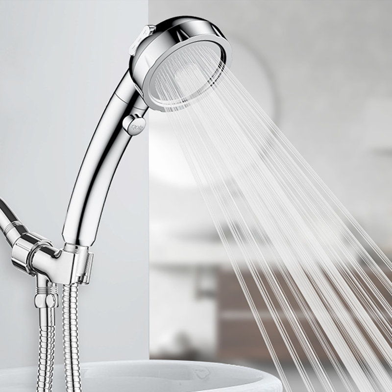 Tête de douche chromée à 3 modes avec interrupteur de pause et support réglable, Chrome chrome