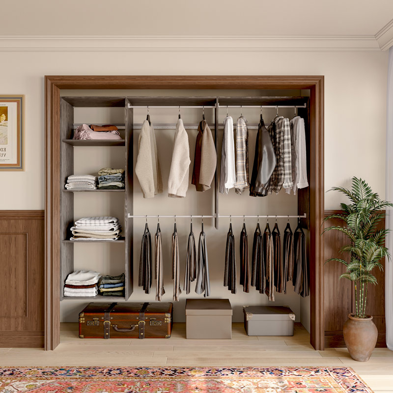 Thaliah 87.87''W Adjustable Shelves&Rods Closet System, Ironage Gray