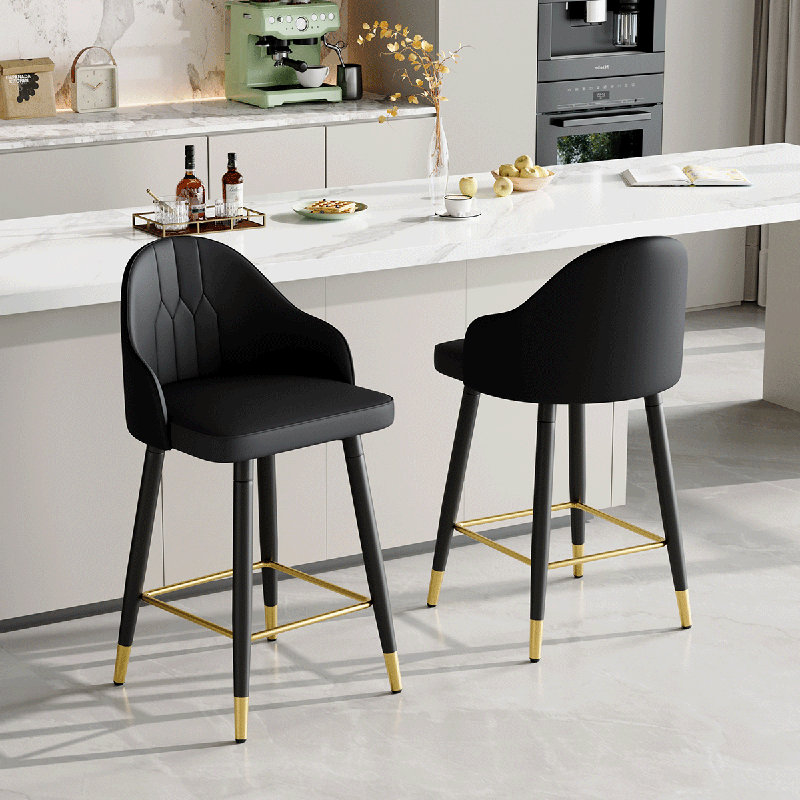 Upholstered Counter Stool With Metal Frame（Bar Stool Set Of 2）, Black Seat/Black Frame