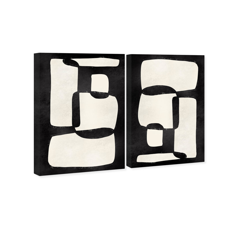 Ensemble de code noir / blanc, grandes formes géométriques modernes - 2 pièces, impression sur toile