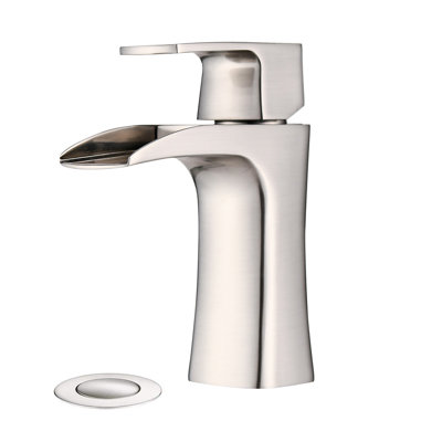 Robinet de salle de bain monocommande avec bonde, monotrou, finition cascade nickel brossé, laiton massif, résistant aux égratignures, réglage précis de la température, installation rapide, fonction d'économie d'eau, style résidentiel moderne