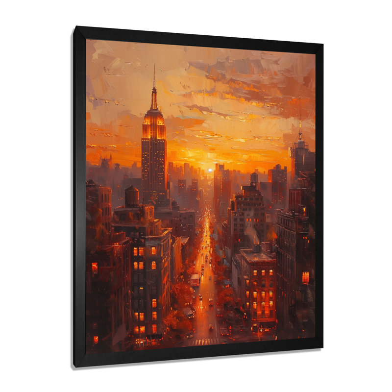 «New York Skyscrapers Metropolitan Horizon» - Décoration murale gratte-ciel, Toile encadrée noire simple
