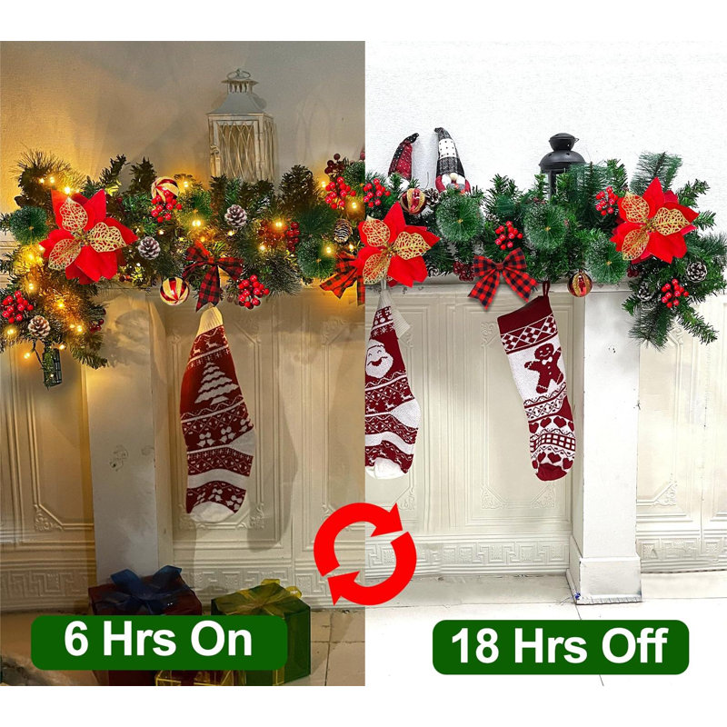 6FT Pre-Lit Christmas Garland with 50 LED Lights – Battery Operated, Timer Function, 8 Modes