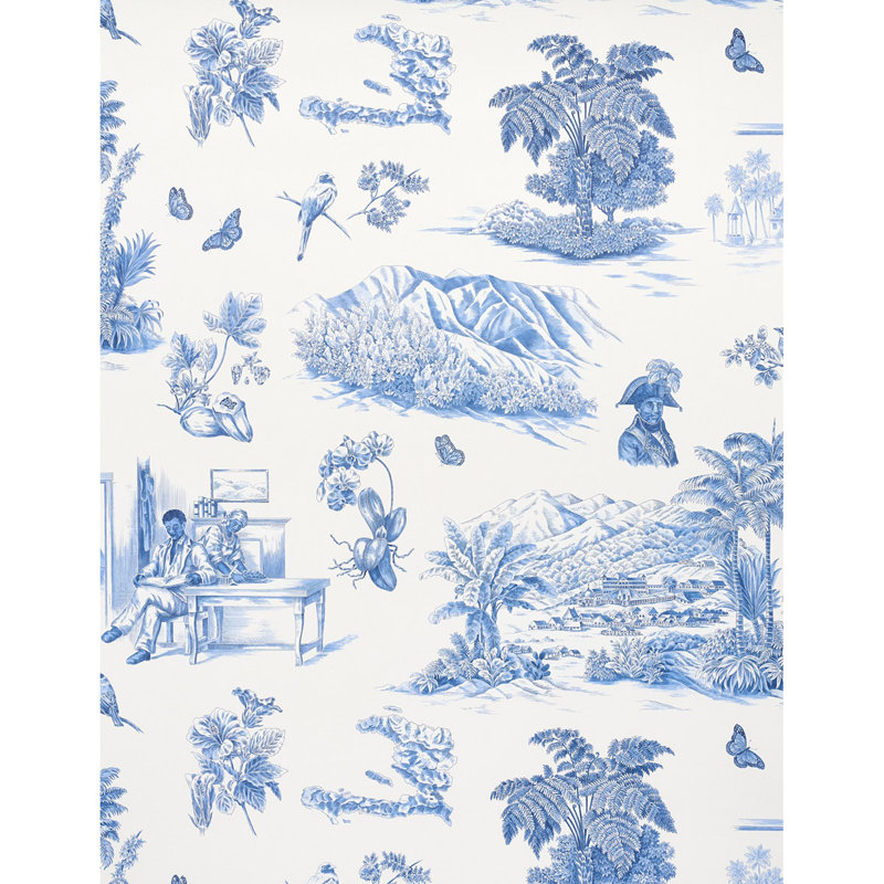Papier peint Schumacher x Victor Glemaud Toussaint, Bleu / ivoire
