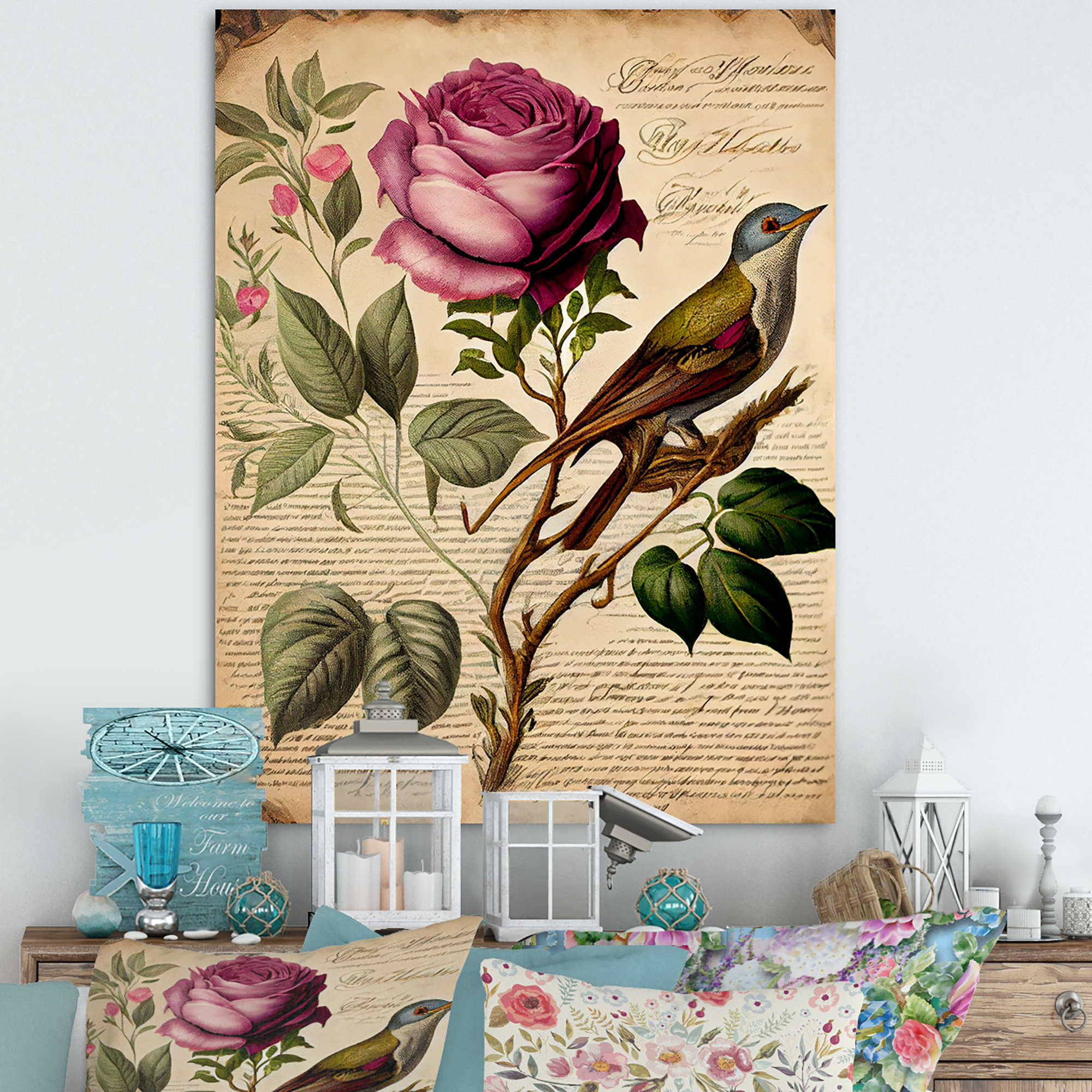 August Grove® Victorian Retro Pink Rose IX - Floral Rose Canvas Wall ...