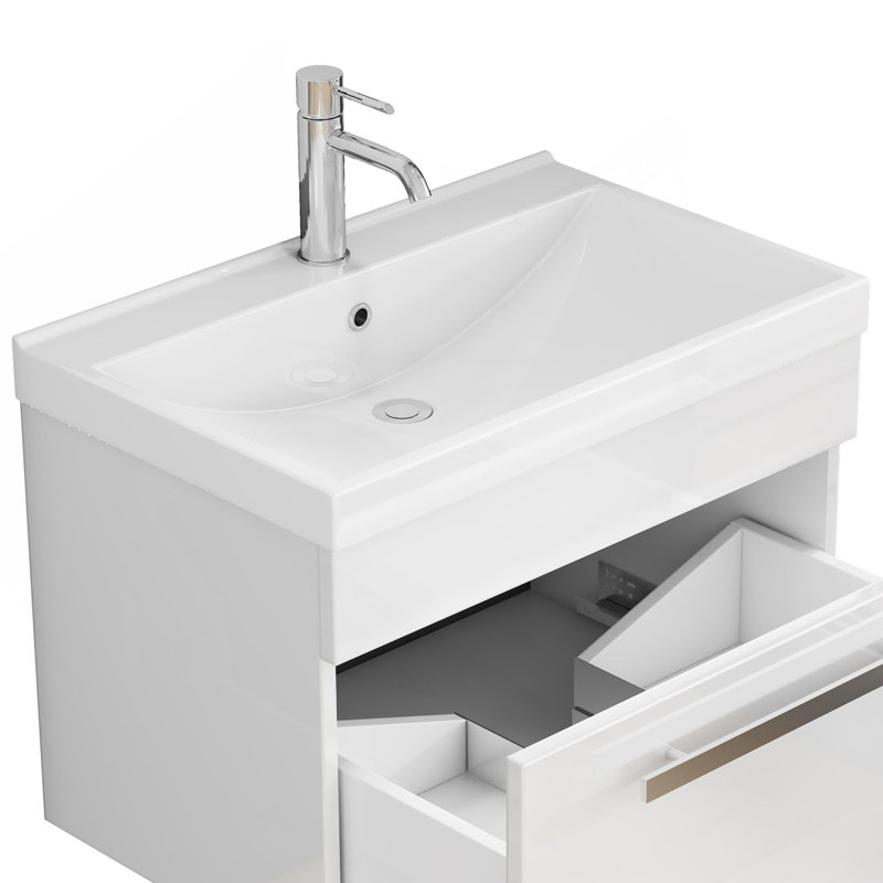 Comptoir de meuble-lavabo de salle de bain 24 po, lavabo en céramique, lavabo en céramique épaissie de 2,6 po, sans robinet ni drain, blanc brillant