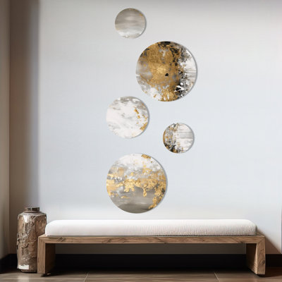 Gold and White Marble Abstract - Abstract Round Metal Wall Decor set