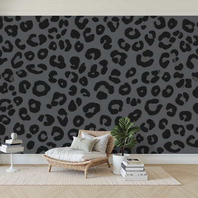 Peel and Stick Wallpaper 144" W x 100" H Modern Self Adhesive Wall Mural for Bedroom Leopard Print Black Gray Seamless