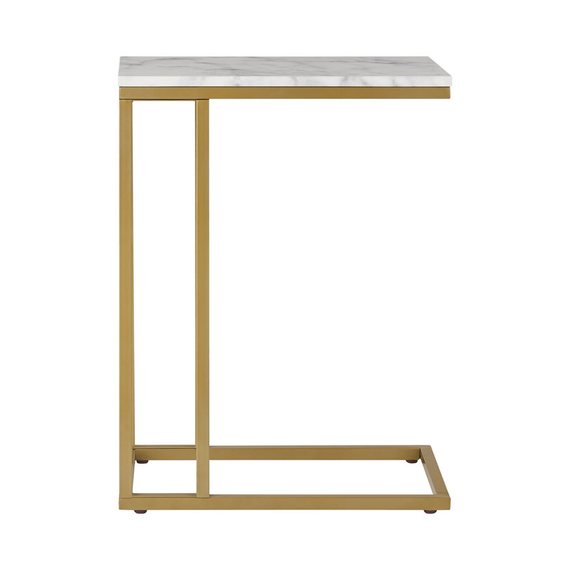 Delavan End Table, White Faux Marble, 25"H x 18.3"W x 10"D, Gold