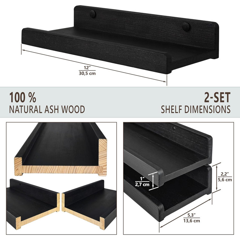 Bovian Floating Shelf, Black, 30.50" H x 13.60" W x 5.60" D