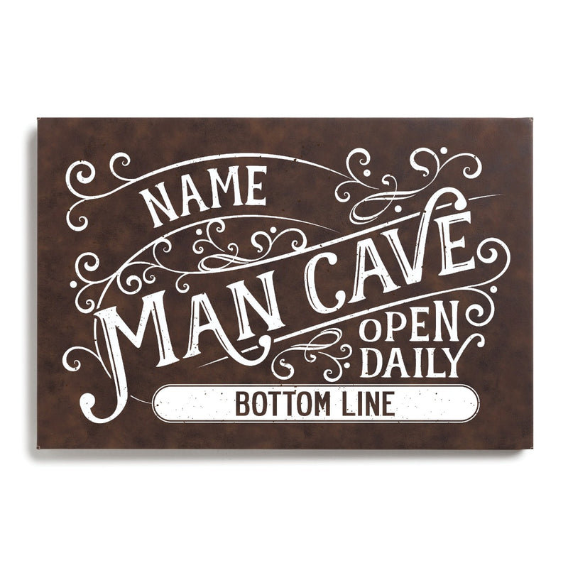 Man Cave Brown Leather Personalized Canvas, Yes