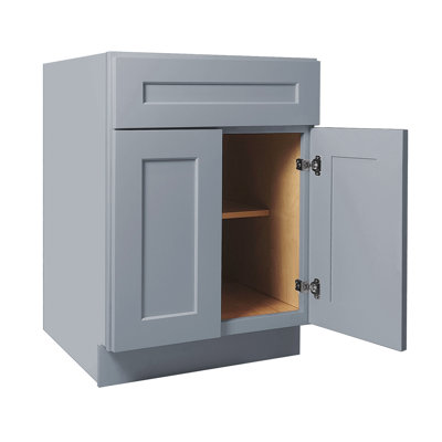 Armoire de base 24 po à double porte en bois massif Shaker, tablettes réglables, RTA - rangement polyvalent pour îlot de cuisine, meuble-lavabo, salle de lavage (H 34,5 po x P 24 po)